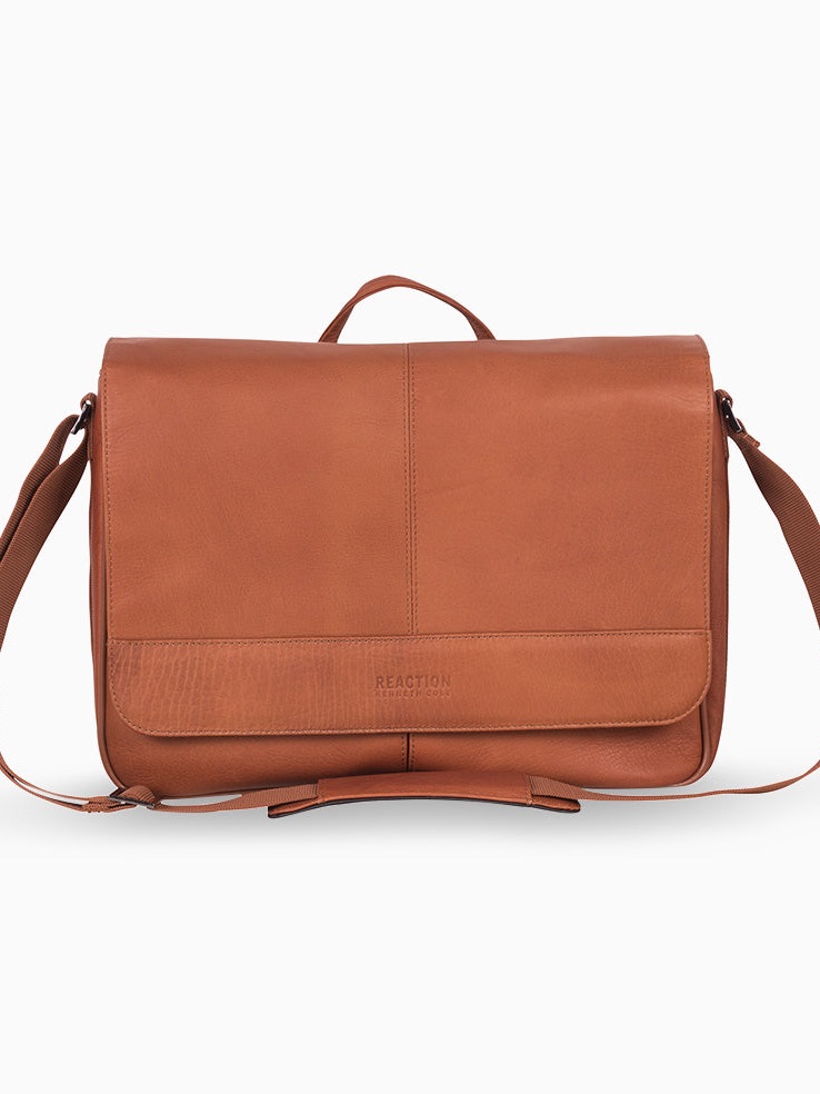 Kenneth Cole Reaction Tan Leather Flap Messenger Bag